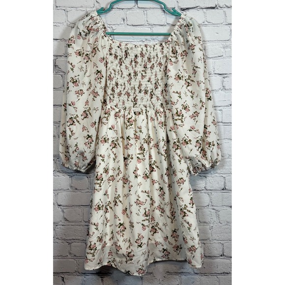 Romwe Floral‎ Mini Dress Smocked Square Neck Long Sleeve Cottagecore M - Picture 1 of 4